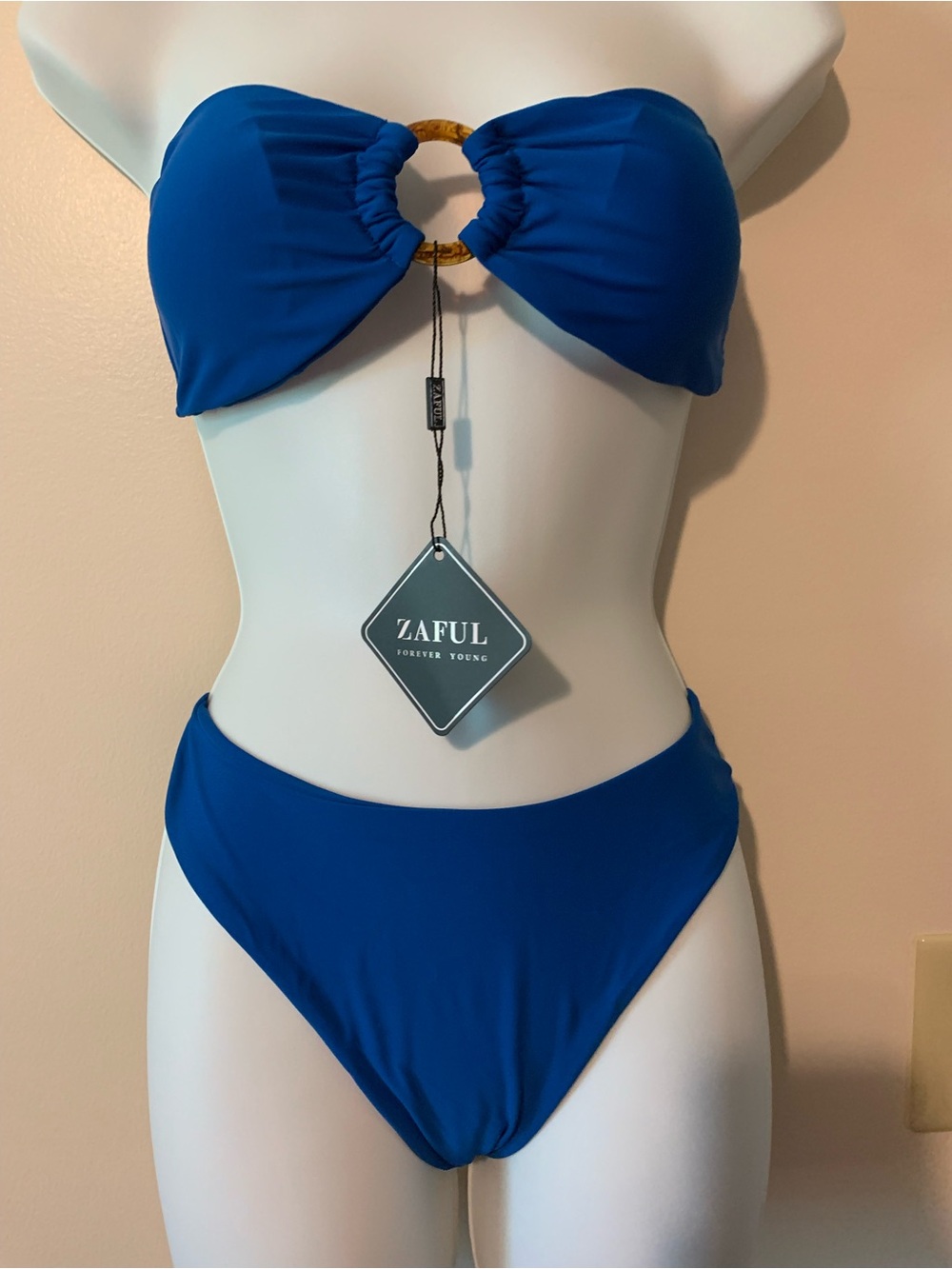Zaful Blue Bandeau Bikini with Ring Accent